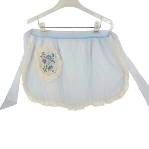 Vintage Blue‎ Hostess Apron 1950s Lace Trim Cottagecore Style Coquette Soft Gitl